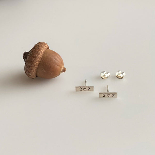 Small Maine Heart 207 Bar Stud Earrings