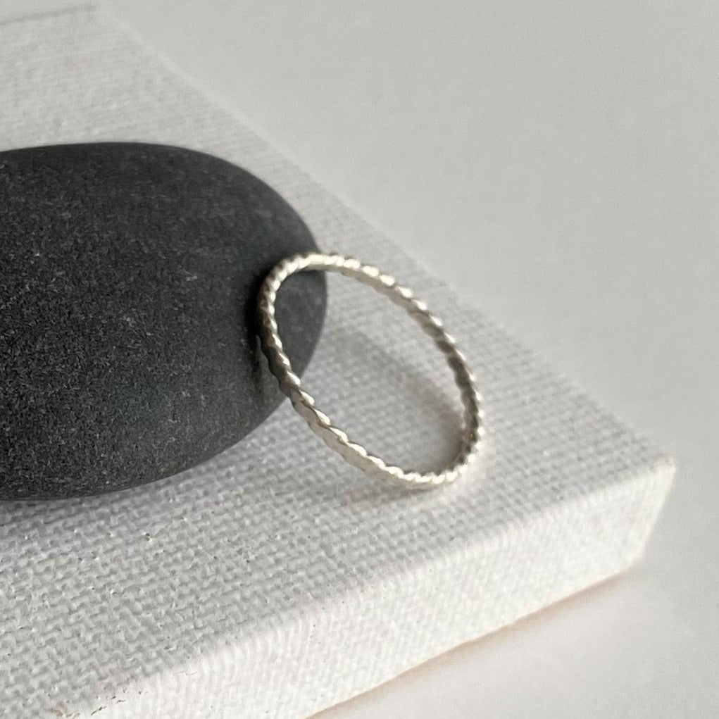 Super Skinny Hammered Twist Sterling Silver Ring