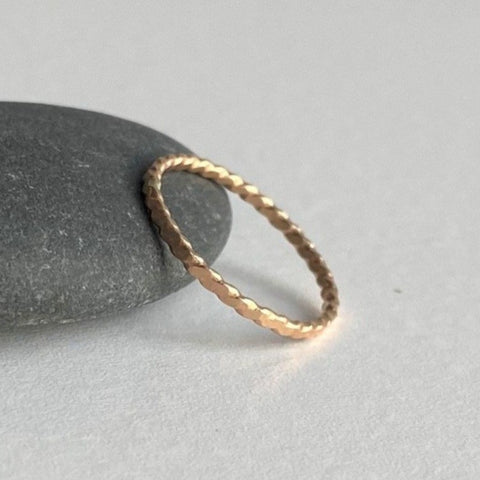 Super Skinny Hammered Twist Gold Ring