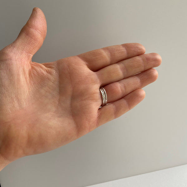Super Skinny Hammered Twist Sterling Silver Ring