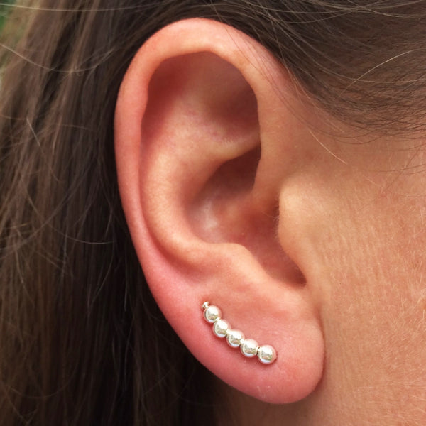 Small Silver Beaded Ear Climbers