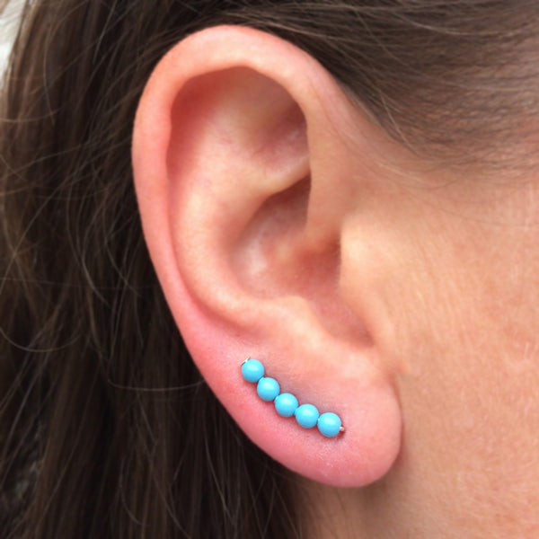 Turquoise Pearl Sweep Ear Climbers
