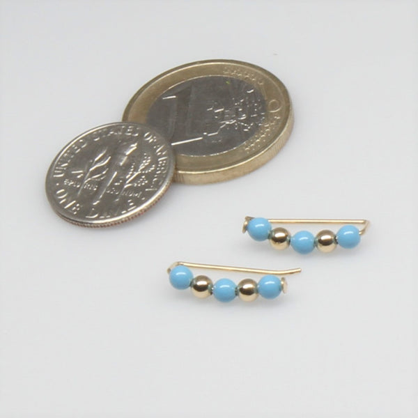 Gold and Turquoise Pearl Sweep Ear Climbers