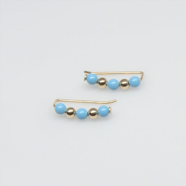 Gold and Turquoise Pearl Sweep Ear Climbers