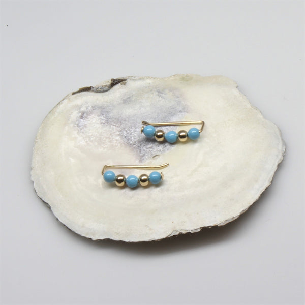 Gold and Turquoise Pearl Sweep Ear Climbers