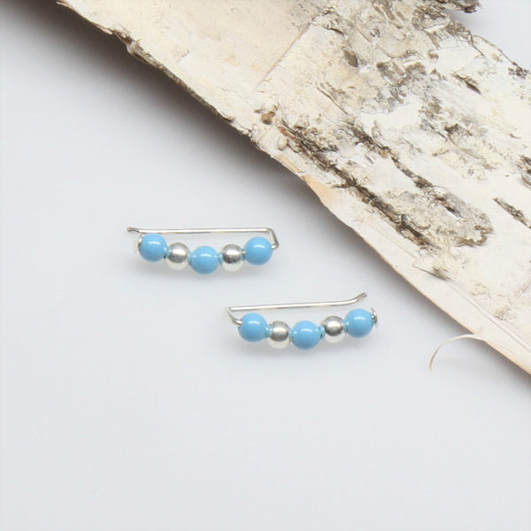 Silver and Turquoise Pearl Sweep Ear Climbers