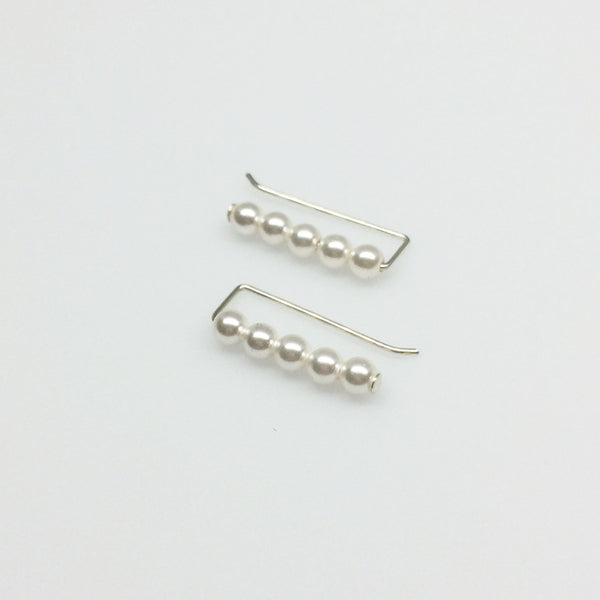 Swarovski Pearl Straight Ear Climbers in White