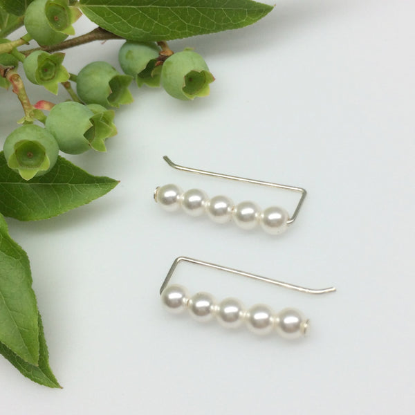 Swarovski Pearl Straight Ear Climbers in White