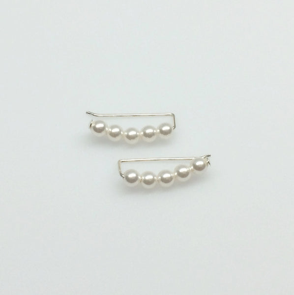 Swarovski Crystal Pearl Curved Sweep Ear Climbers in White