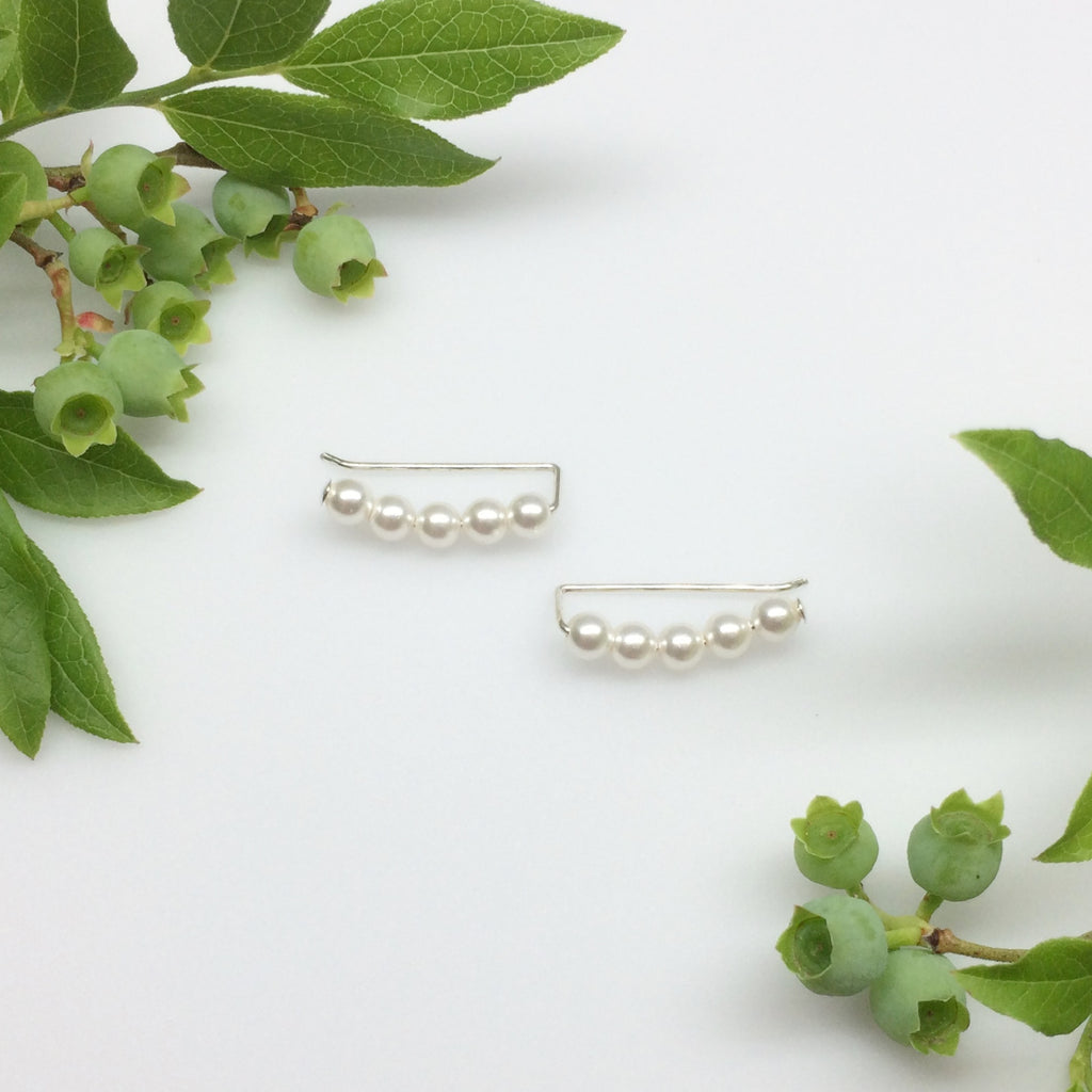 Swarovski Crystal Pearl Curved Sweep Ear Climbers in White
