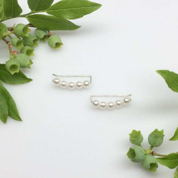 Swarovski Crystal Pearl Curved Sweep Ear Climbers in White