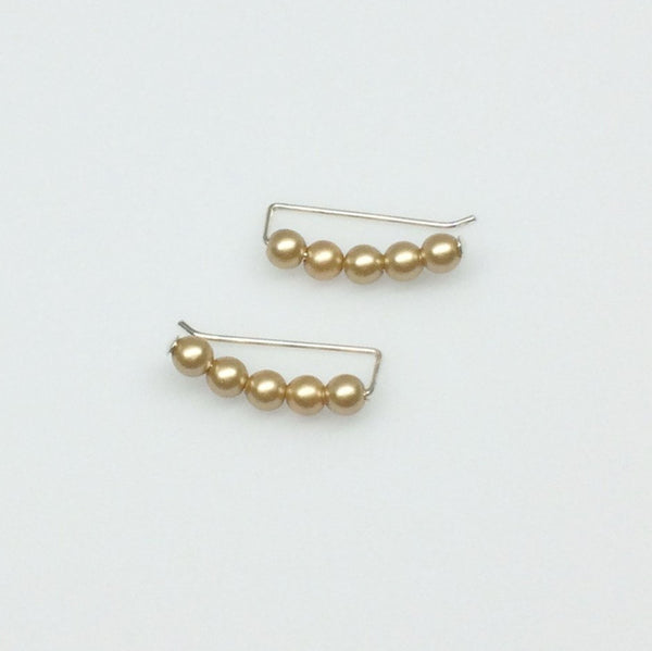 Swarovski Crystal Pearls Ear Climbers in Vintage Gold