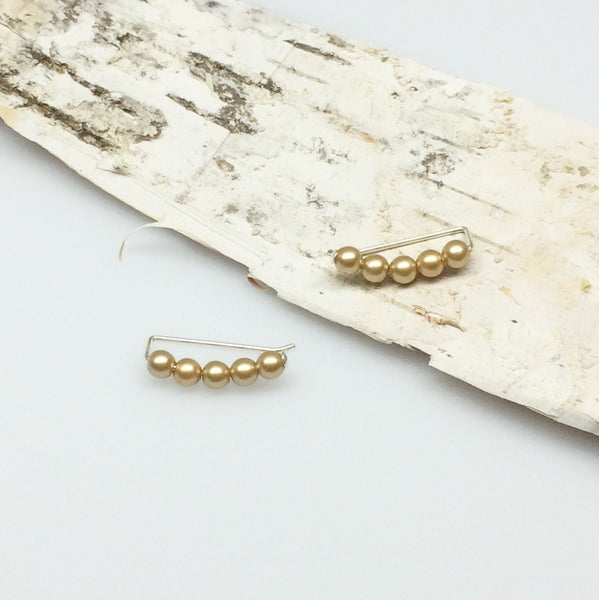 Swarovski Crystal Pearls Ear Climbers in Vintage Gold