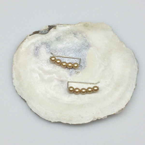 Swarovski Crystal Pearls Ear Climbers in Vintage Gold