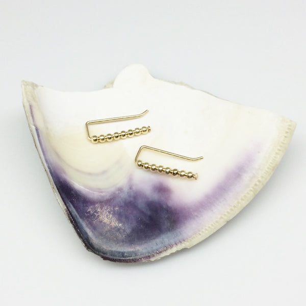Tiny Gold Beaded Straight Ear Climbers