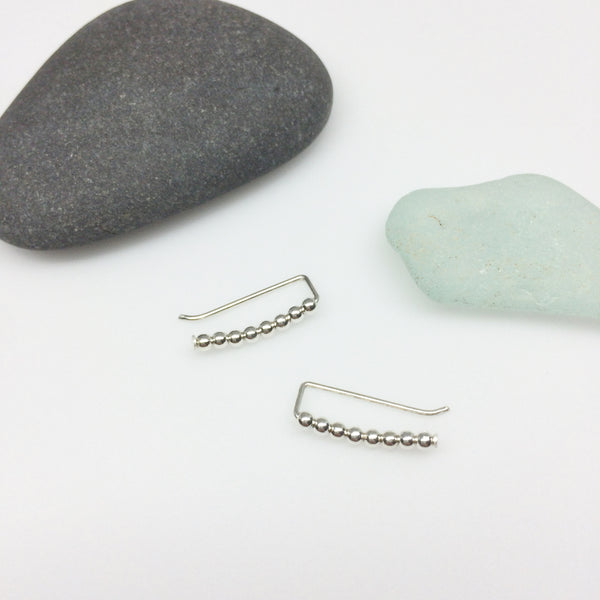 Tiny Silver Beaded Curved Ear Climbers