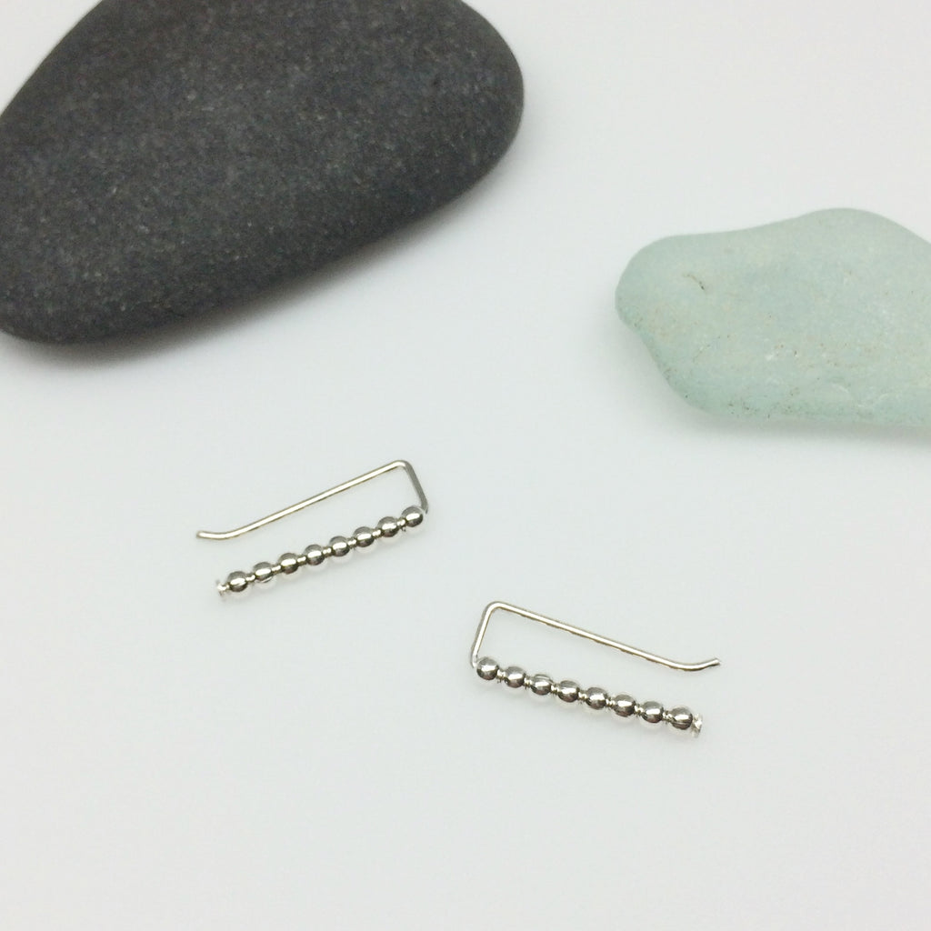 Tiny Silver Beaded Ear Climbers- Straight
