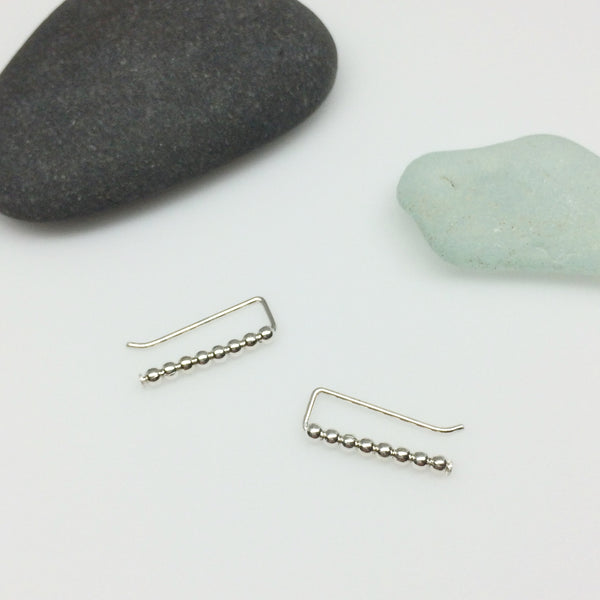 Tiny Silver Beaded Ear Climbers- Straight