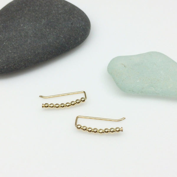 Tiny Gold Beaded Curved Ear Climbers