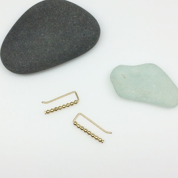 Tiny Gold Beaded Straight Ear Climbers