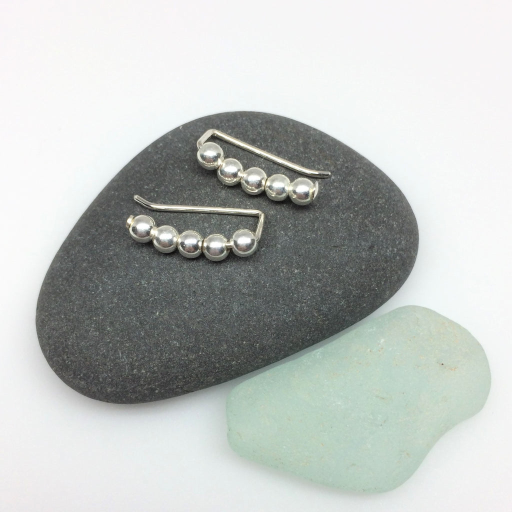 Small Silver Beaded Ear Climbers
