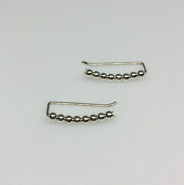 Tiny Silver Beaded Curved Ear Climbers
