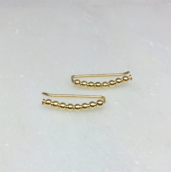 Tiny Gold Beaded Curved Ear Climbers