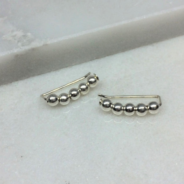 Small Silver Beaded Ear Climbers