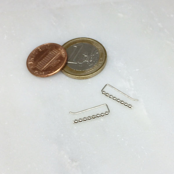 Tiny Silver Beaded Ear Climbers- Straight