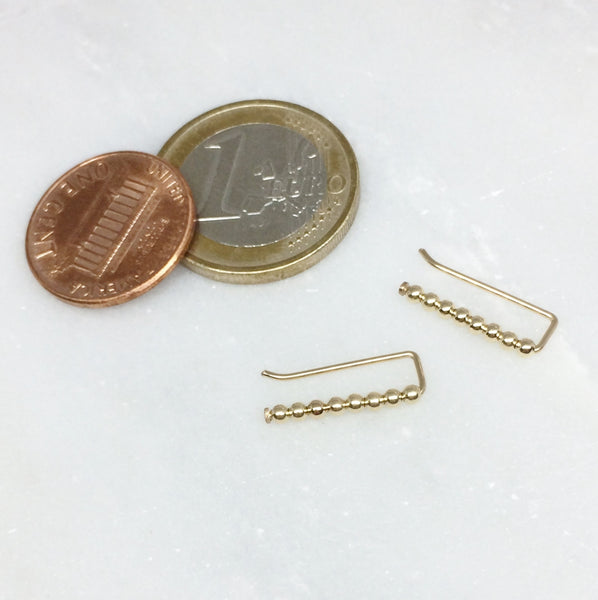 Tiny Gold Beaded Straight Ear Climbers