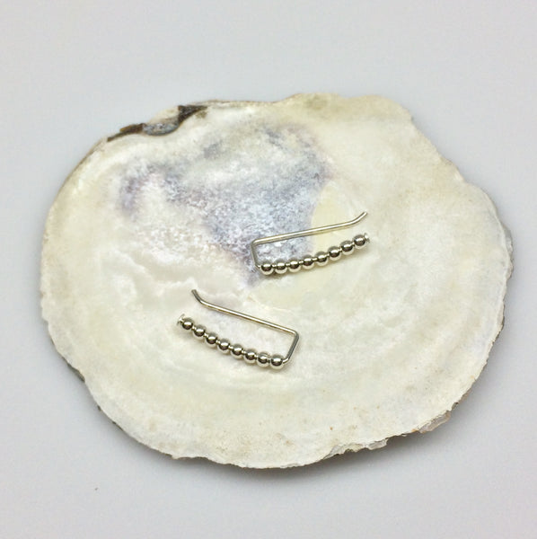 Tiny Silver Beaded Curved Ear Climbers