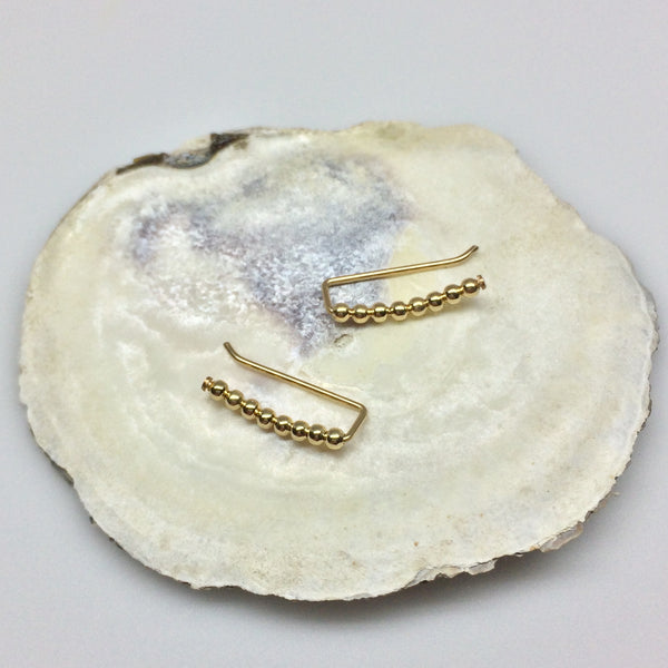 Tiny Gold Beaded Curved Ear Climbers