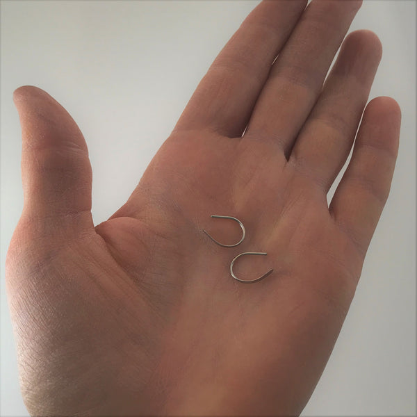 Tiny 14k Palladium White Gold Horseshoe Open Hoop Earring
