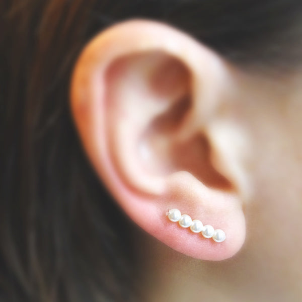 Swarovski Pearl Straight Ear Climbers in White