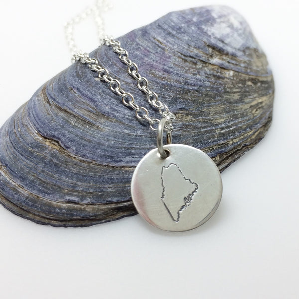 Hand Stamped Maine Charm Necklace - Squirrel's Nest Jewelry - 1