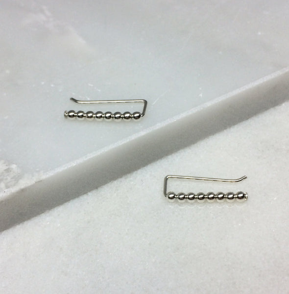 Tiny Silver Beaded Ear Climbers- Straight