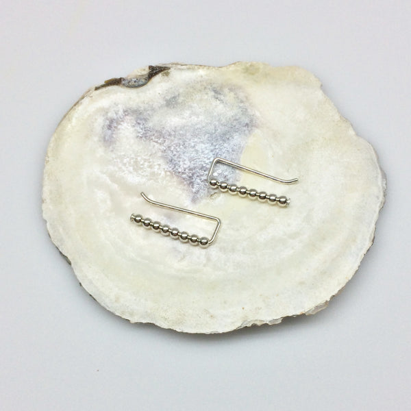 Tiny Silver Beaded Ear Climbers- Straight