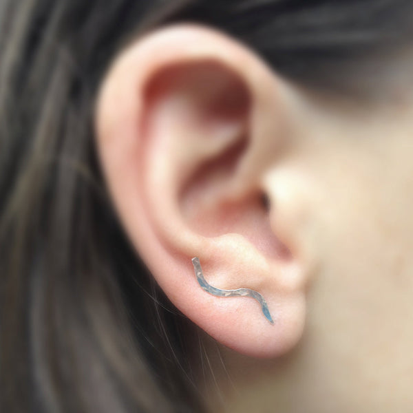 Silver Hammered Squiggle Ear Climber - Squirrel's Nest Jewelry - 2
