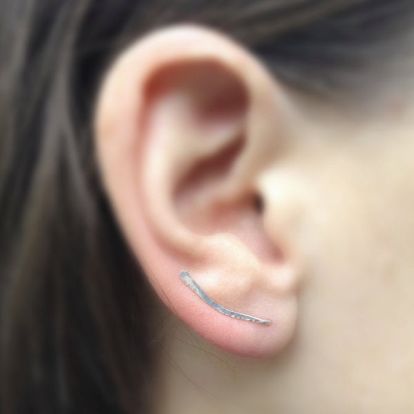 Silver Hammered Sweep Ear Climber - Squirrel's Nest Jewelry - 2