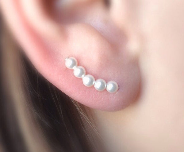 Swarovski Crystal Pearl Ear Pins in White - Squirrel's Nest Jewelry - 1
