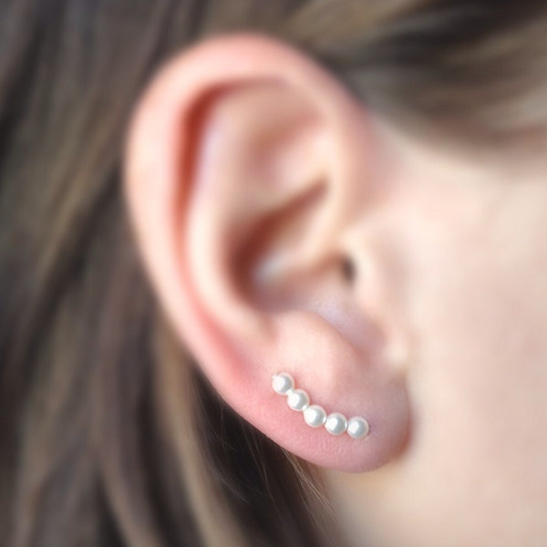 Swarovski Crystal Pearl Ear Pins in White - Squirrel's Nest Jewelry - 2