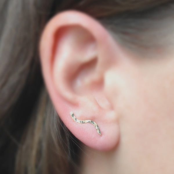Gold Hammered Squiggle Ear Climber - Squirrel's Nest Jewelry - 2