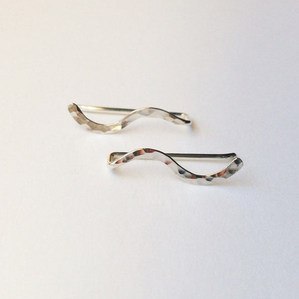 Silver Hammered Squiggle Ear Climber - Squirrel's Nest Jewelry - 3
