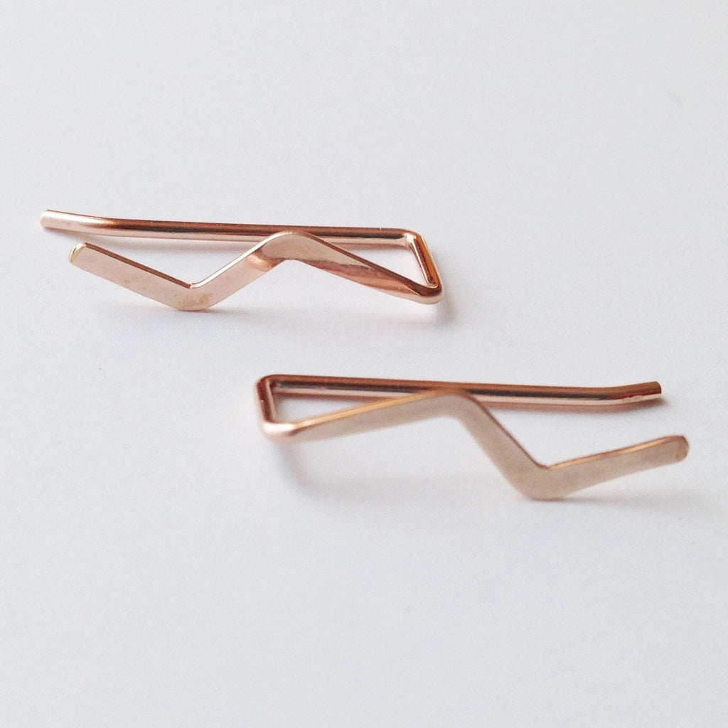 Rose Gold Lightning Flash Ear Climber - Squirrel's Nest Jewelry - 1