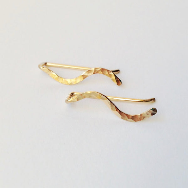 Gold Hammered Squiggle Ear Climber - Squirrel's Nest Jewelry - 1
