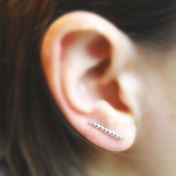Silver Beaded Ear Pins - Straight - Squirrel's Nest Jewelry - 1