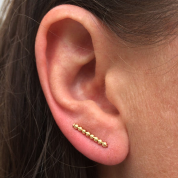 Tiny Gold Beaded Straight Ear Climbers