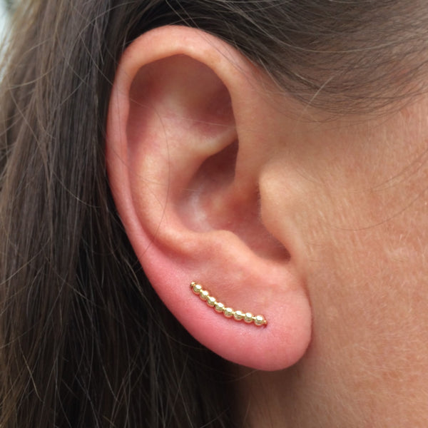 Tiny Gold Beaded Curved Ear Climbers