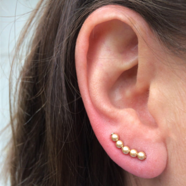 Swarovski Crystal Pearls Ear Climbers in Vintage Gold