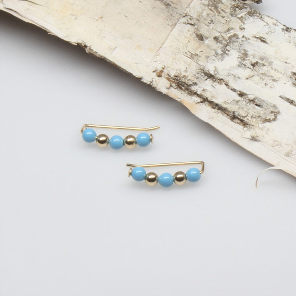 Gold and Turquoise Pearl Sweep Ear Climbers